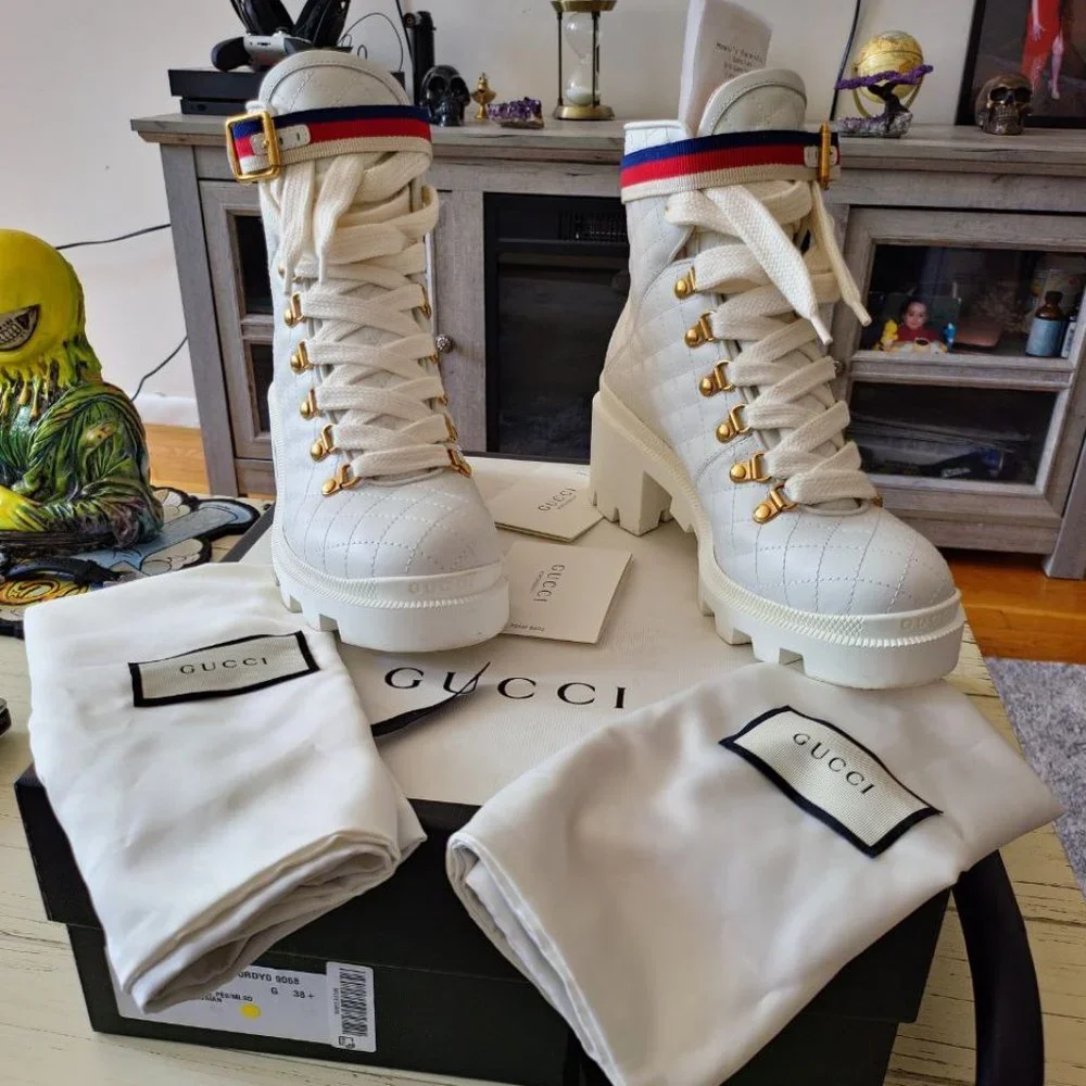 Gucci | Shoes | Gucci White Leather Trip Ankle Boot | Poshmark
